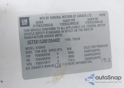 2008 GMC Sierra 1500 Slt from USA, damaged, VIN 2GTEK13J881264402
